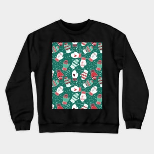 Winter Christmas Mittens Pattern, Green Crewneck Sweatshirt